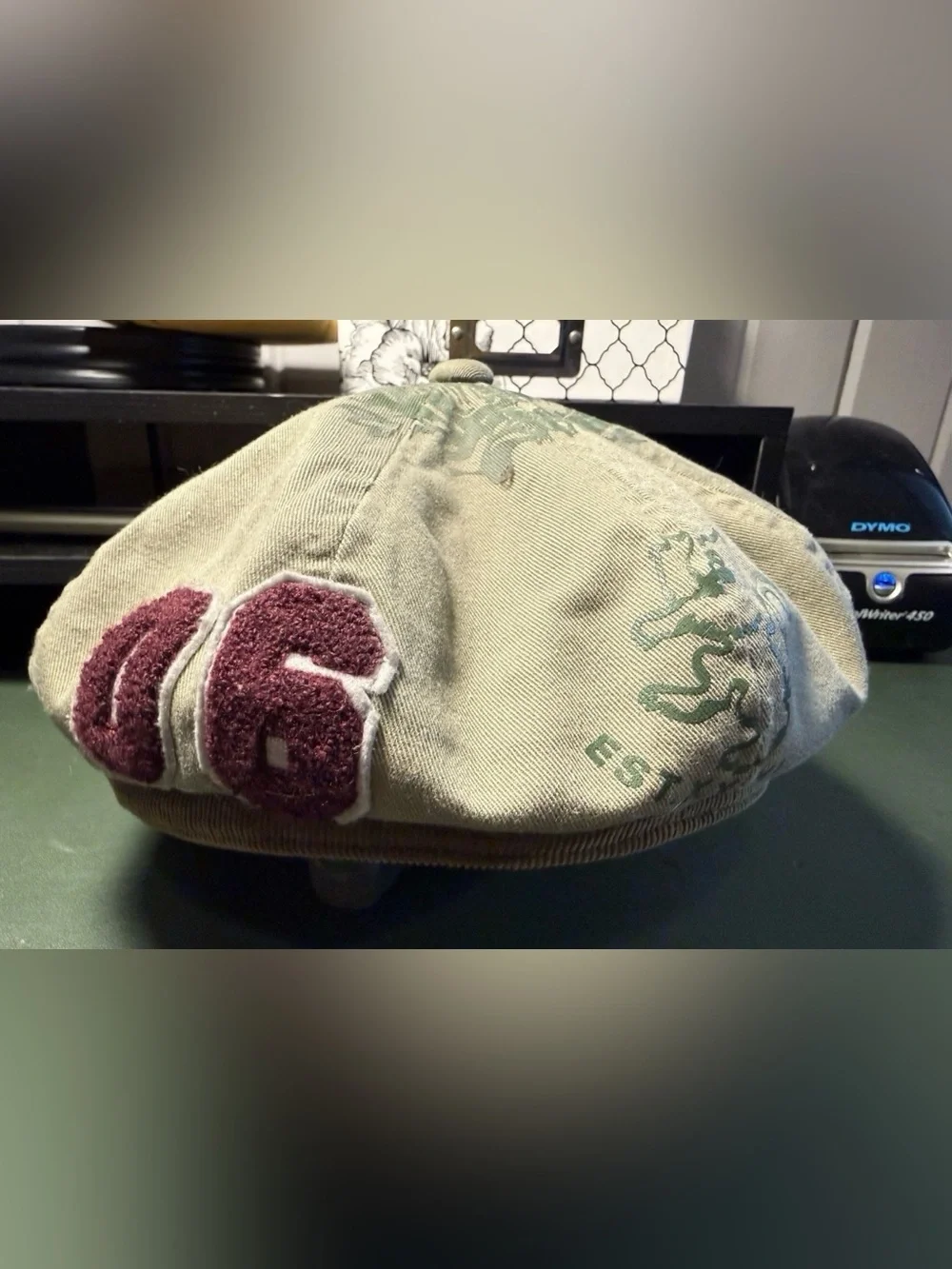 Vintage Distressed Military Cadet Cap Khaki Patchwork Cotton Newsboy Hat Unisex